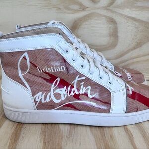 Christian Louboutin White and Red High-Top Sneakers - Fits like 11.5 US.